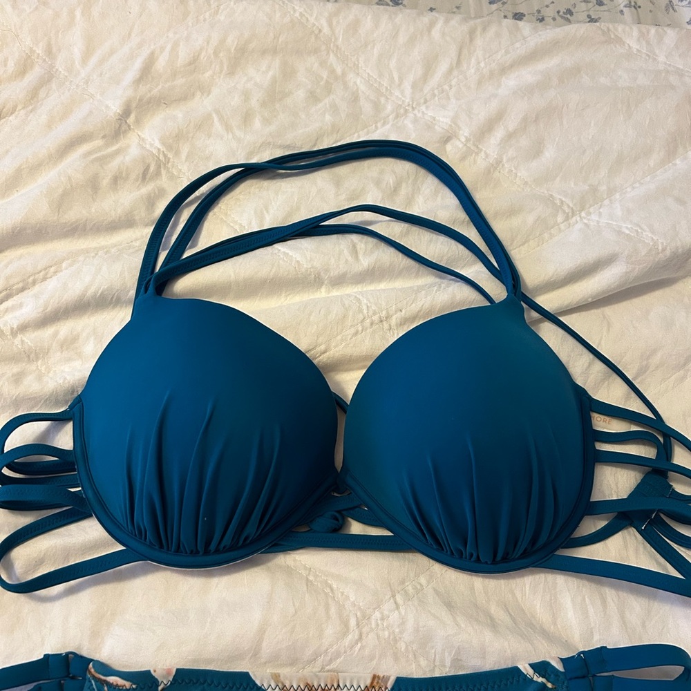 Shade & Shore Blue Push-Up Bikini with Criss-Cross Straps